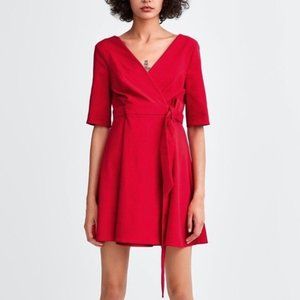 Zara TRF Red Short Sleeve Wrap Dress S